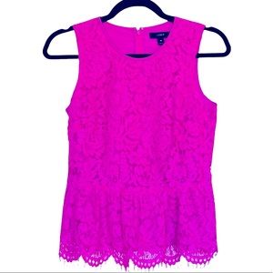 NWOT J. Crew Lace Hot Pink Peplum Sleeveless Top 00 XSmall